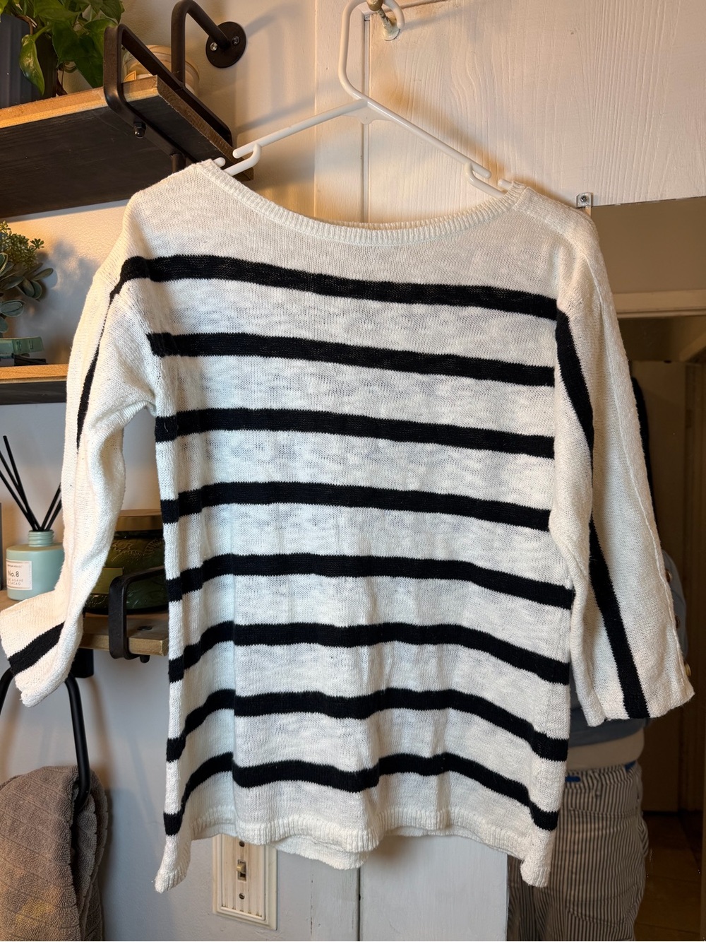 Talbots Black and White Striped Boatneck Sweater